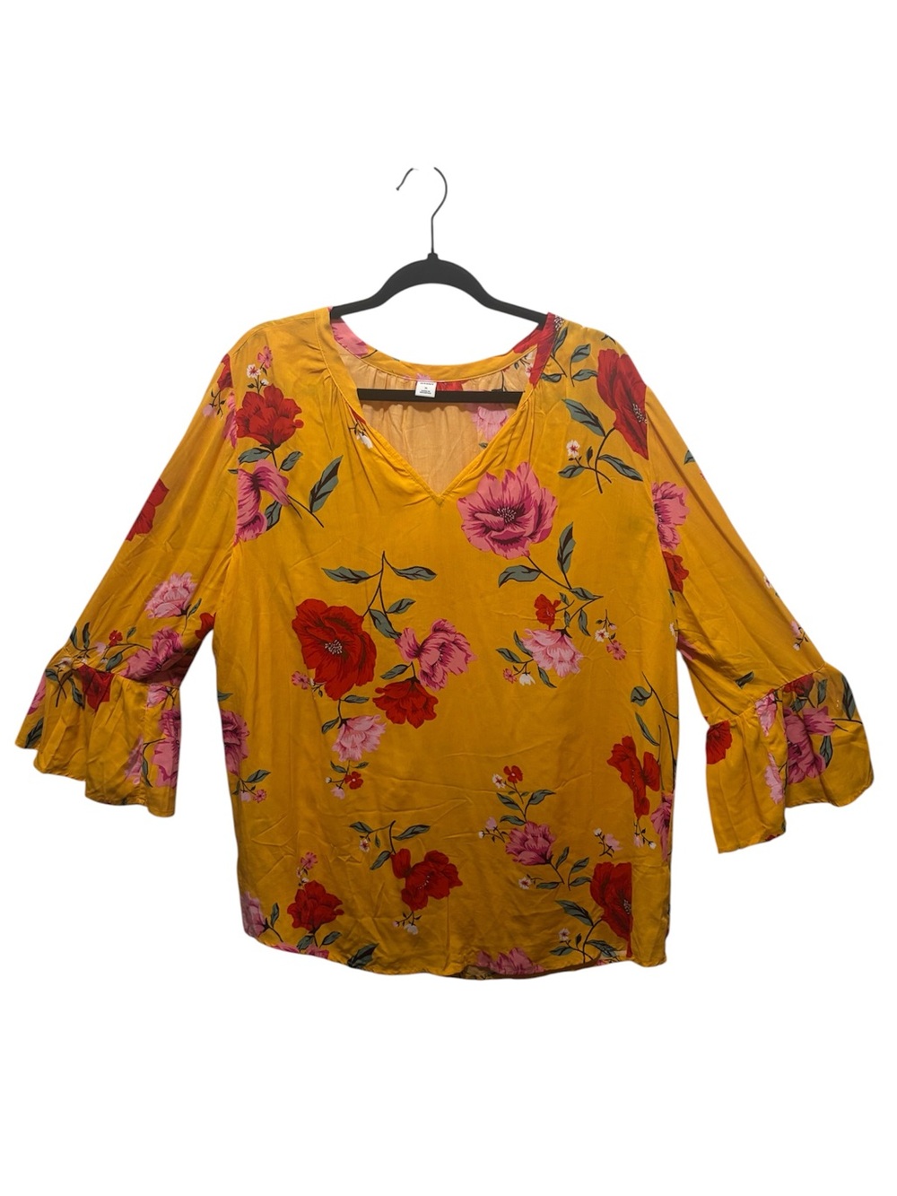 Old Navy Floral Bell Sleeve Blouse – Women’s XL Mustard Yellow Boho Top